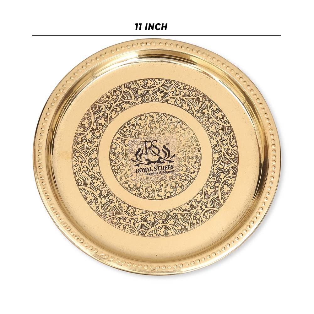 Big Handmade Pure Brass Plate Dish Embossed Design Round Shape Plate