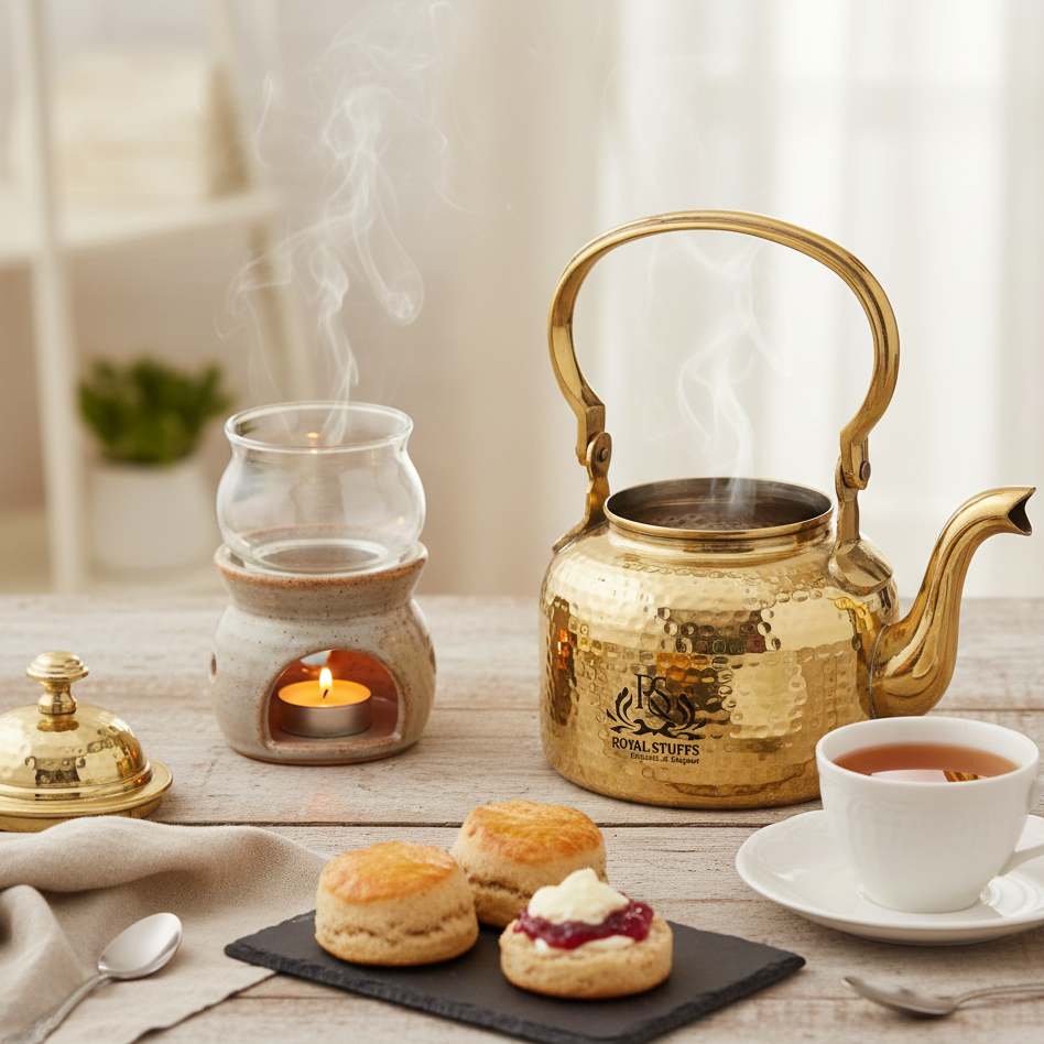 Hammered Antique Designer Brass Tea Kettle Pot Inside Tin Lining, Serving Tea Coffee, Tableware,.