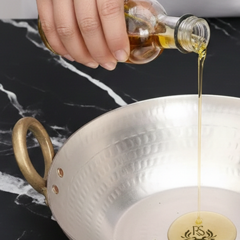 Flat Base Handmade Brass Kadhai with Tin (Kalai) Coating & Brass Lid – Traditional Heavy Bottom Cookware | RoyalStuffs