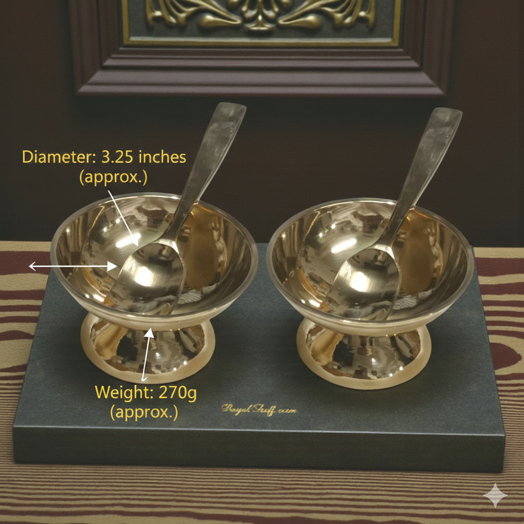 Shine Finish Handmade Pure Kansa Ice Cream Cup with Spoon | Set of 2 | Premium Bronze Dessert Bowl