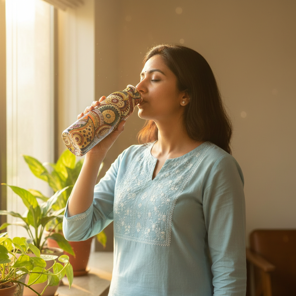 Copper Water Bottle - Colorful Paisley Joint Less Leak Proof Ayurveda Health Benefit Vessel for Sports and Yoga - 1000 ML