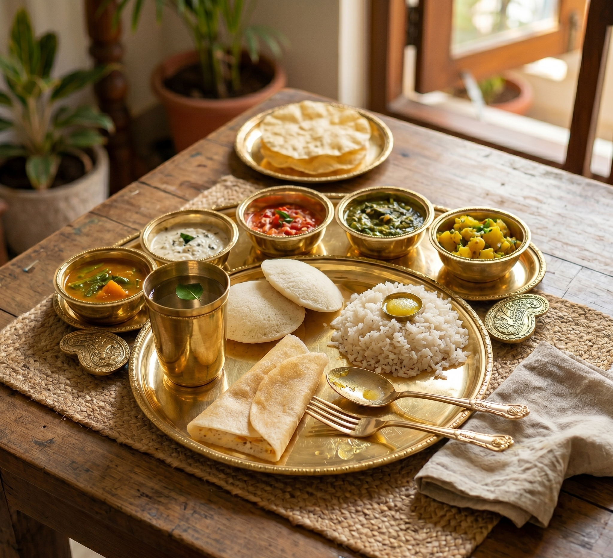 Handcrafted Maharaja Brass Thali Set (10 Pieces) | Premium Traditional Indian Dinner Set for Home, Festive Dining & Gifting