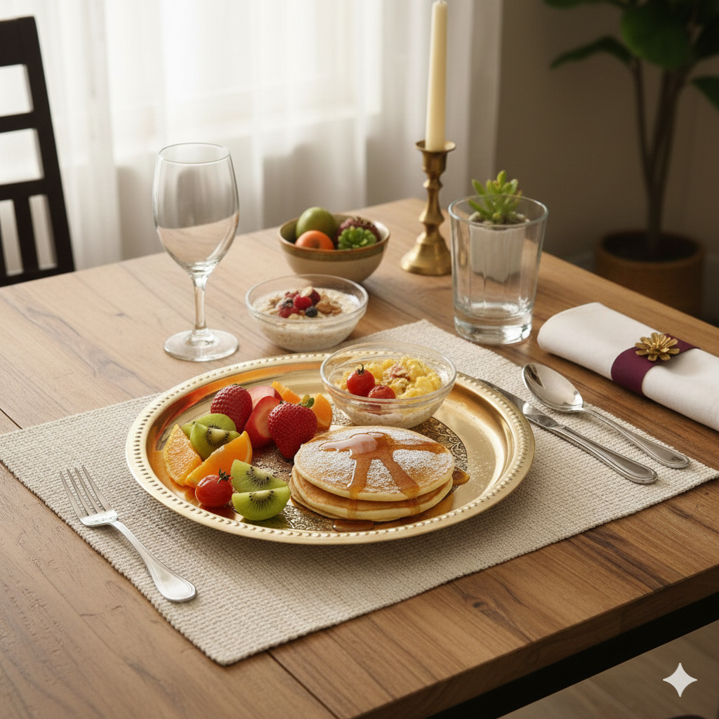 Handmade Pure Brass Plate Dish Embossed Design Round Shape Plate