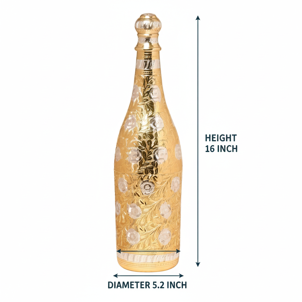 Pure Brass Royal Champagne Bottle – Hand Carved Big Size 16 Inch Decorative Showpiece