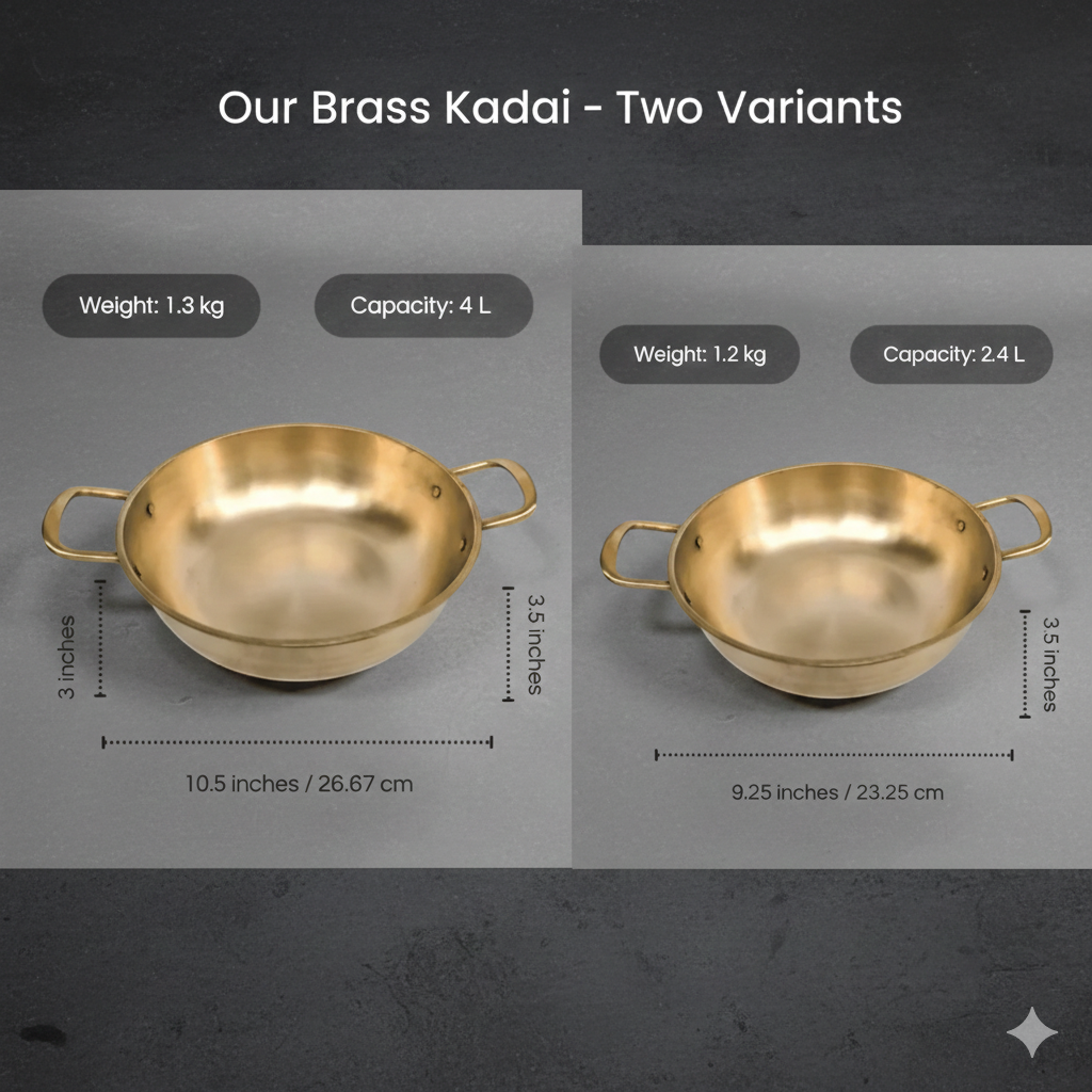 Pure Kansa Kadai with Broad Handles | Handmade Bronze Kadhai for Traditional Cooking