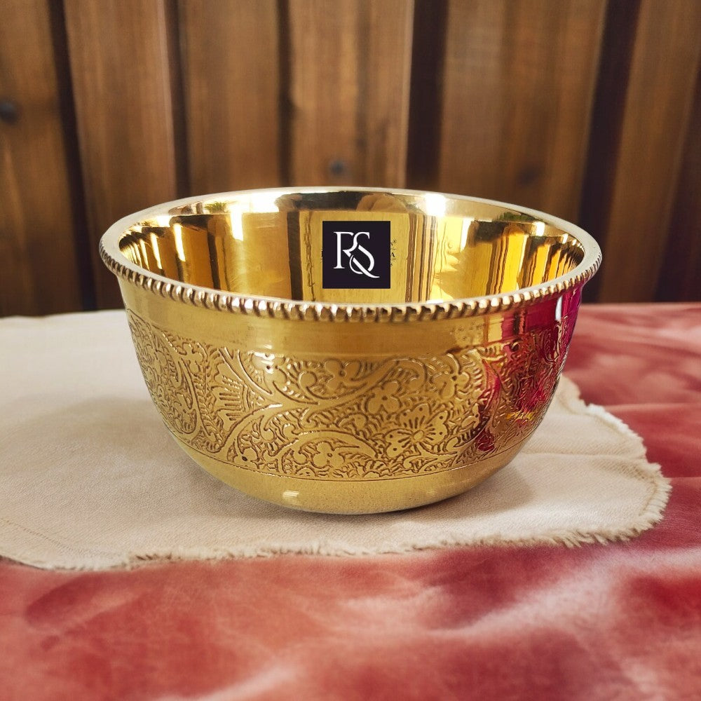 Handcrafted Pure Brass Embossed Round Shaped Bowl -150ml