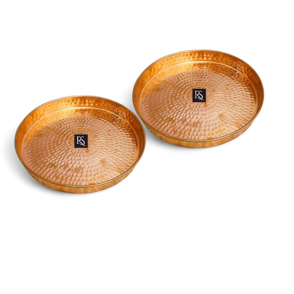 Set of 2 Traditional Design Pure Copper Plates with Hammered Design -12-inch Diameter