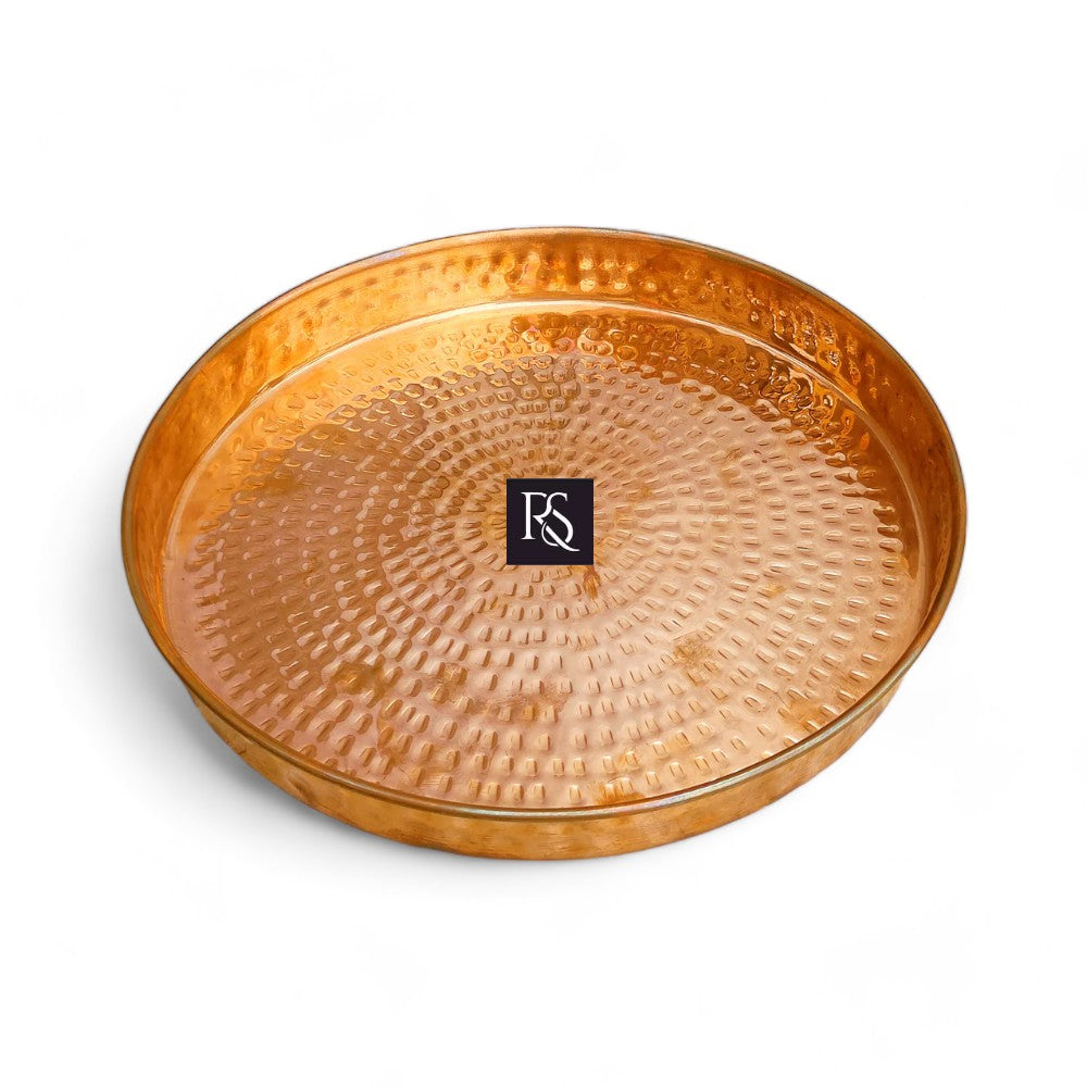 Traditional Pure Copper Plate with Hammered Design - 12 Inch Diameter