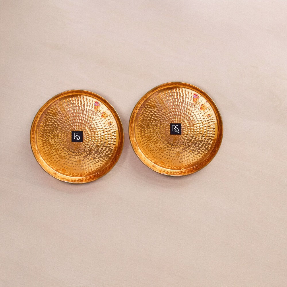 Set of 2 Traditional Design Pure Copper Plates with Hammered Design -12-inch Diameter