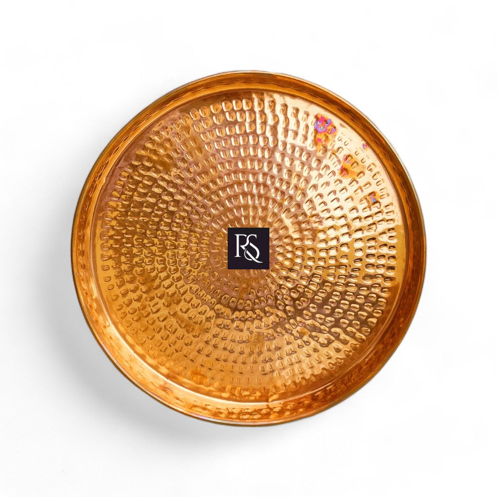 Traditional Pure Copper Plate with Hammered Design - 12 Inch Diameter