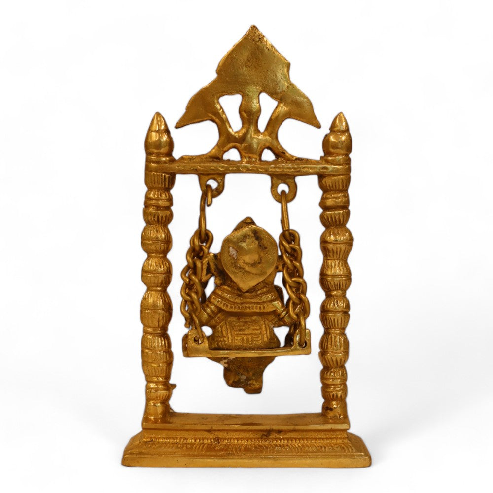 10-Inch Brass Lord Ganesha Idol on a Swing - Handmade Antique Finish