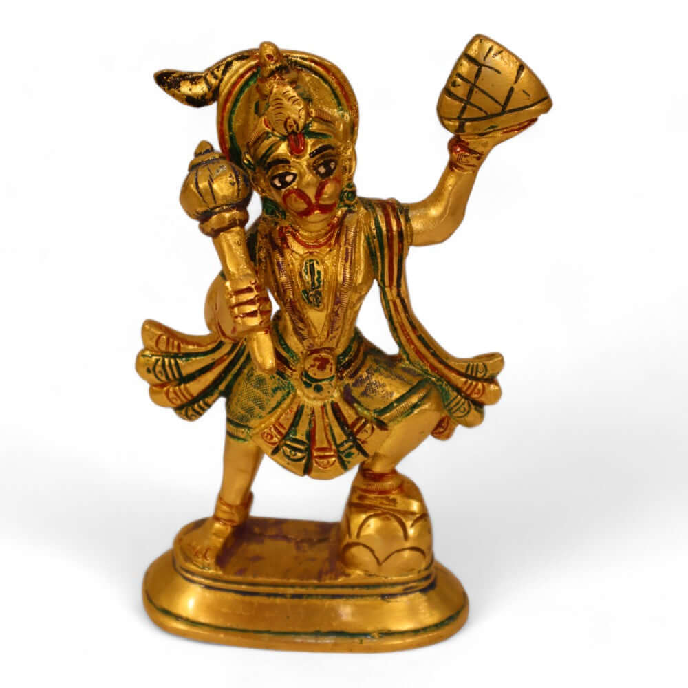 Coloured Brass Hanuman Parvat Standing Statue Idol - 6 Inch
