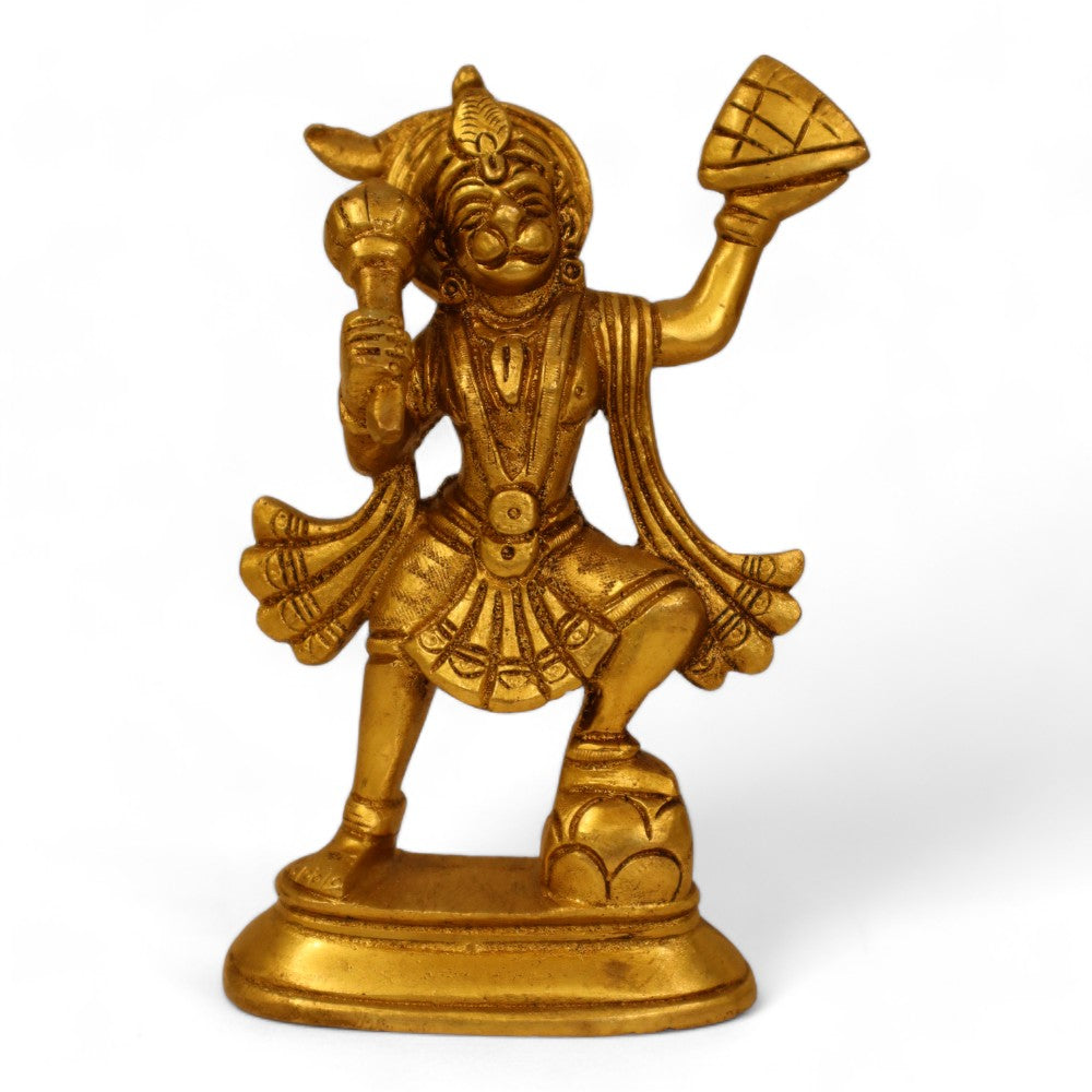 Antique Brass Hanuman Parvat Standing Statue Idol - 6 Inch