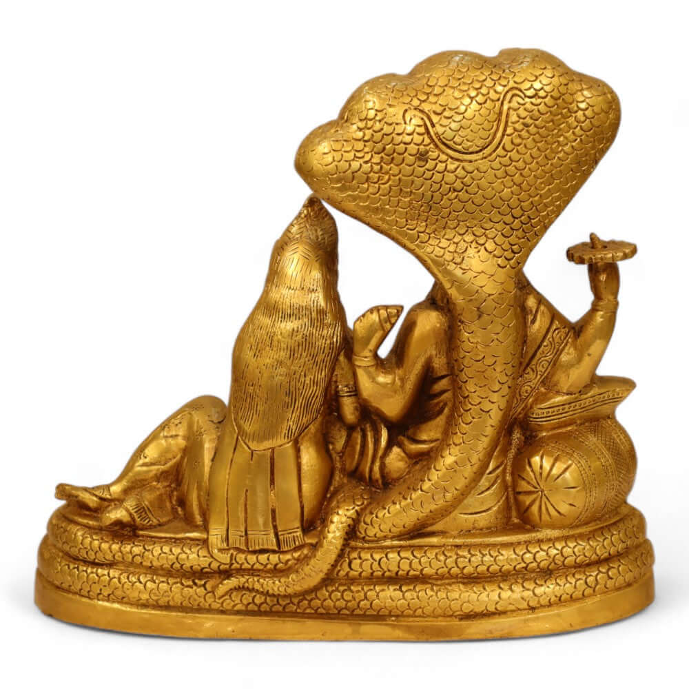 Brass Antique Finish Lord Vishnu with Lakshmi Resting upon Shesha Naag - 9 inches