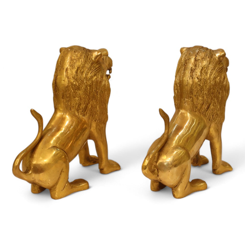 royalstuffs Brass Antique Finish Lion Pair - 8 Inch