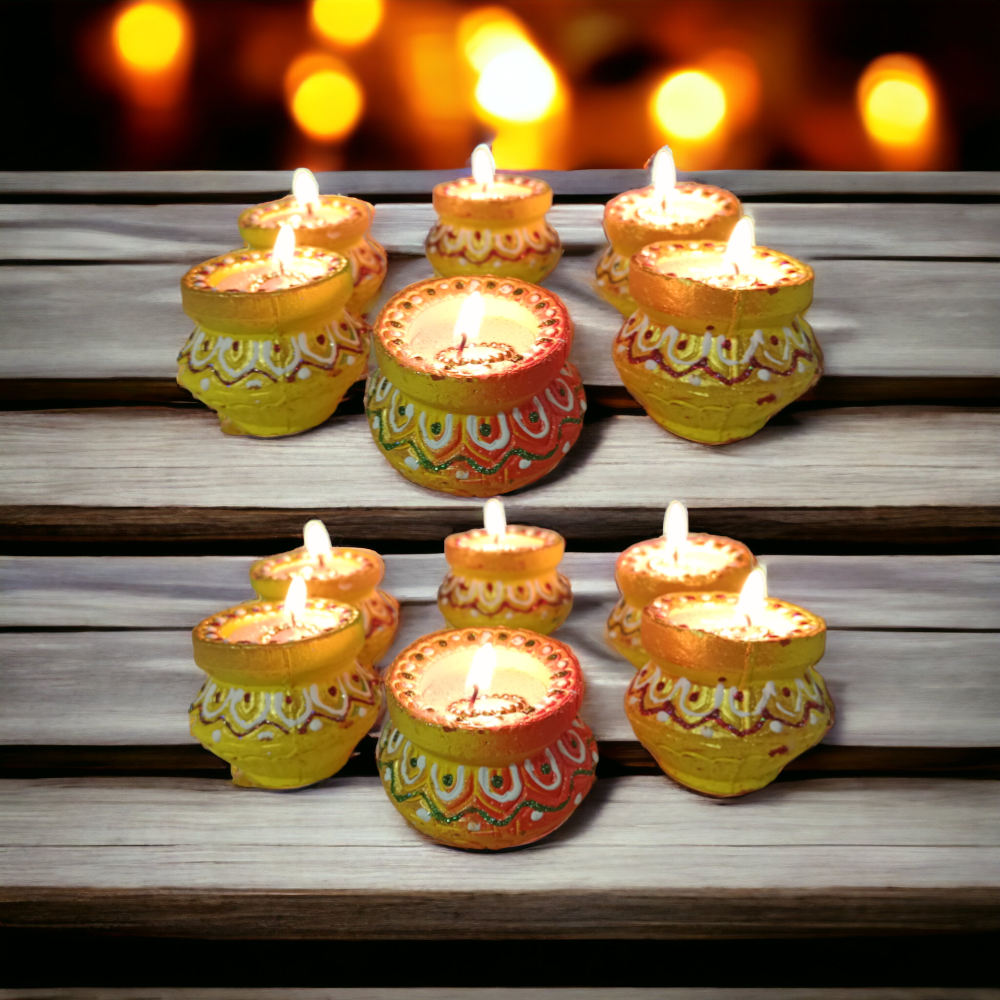 12 Matki Diya for Diwali Decoration Decorative Terracotta Diyas | Wax Candles for Puja and Festival Decor - Set of 12