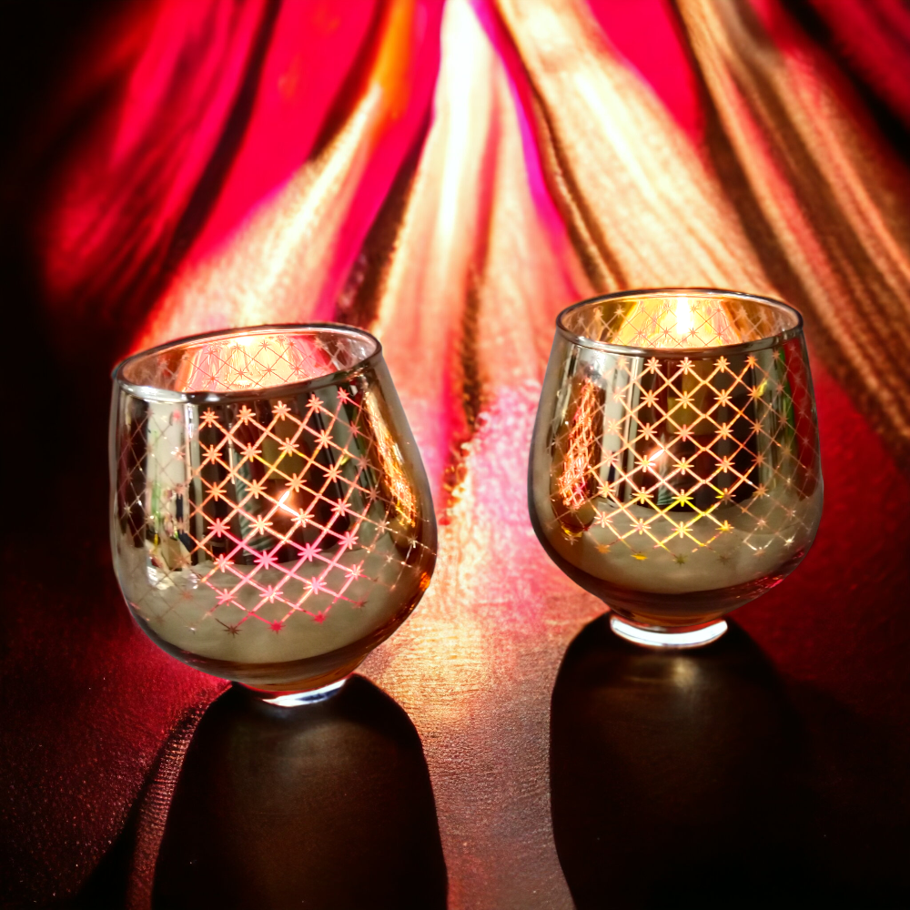 Set of 2 Votives With Tea Lights Golden