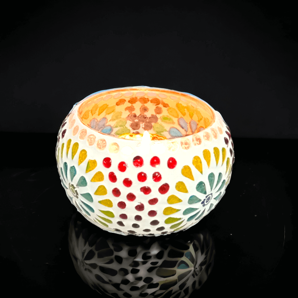 Big Handmade Mosaic Multicolored Candle Holder
