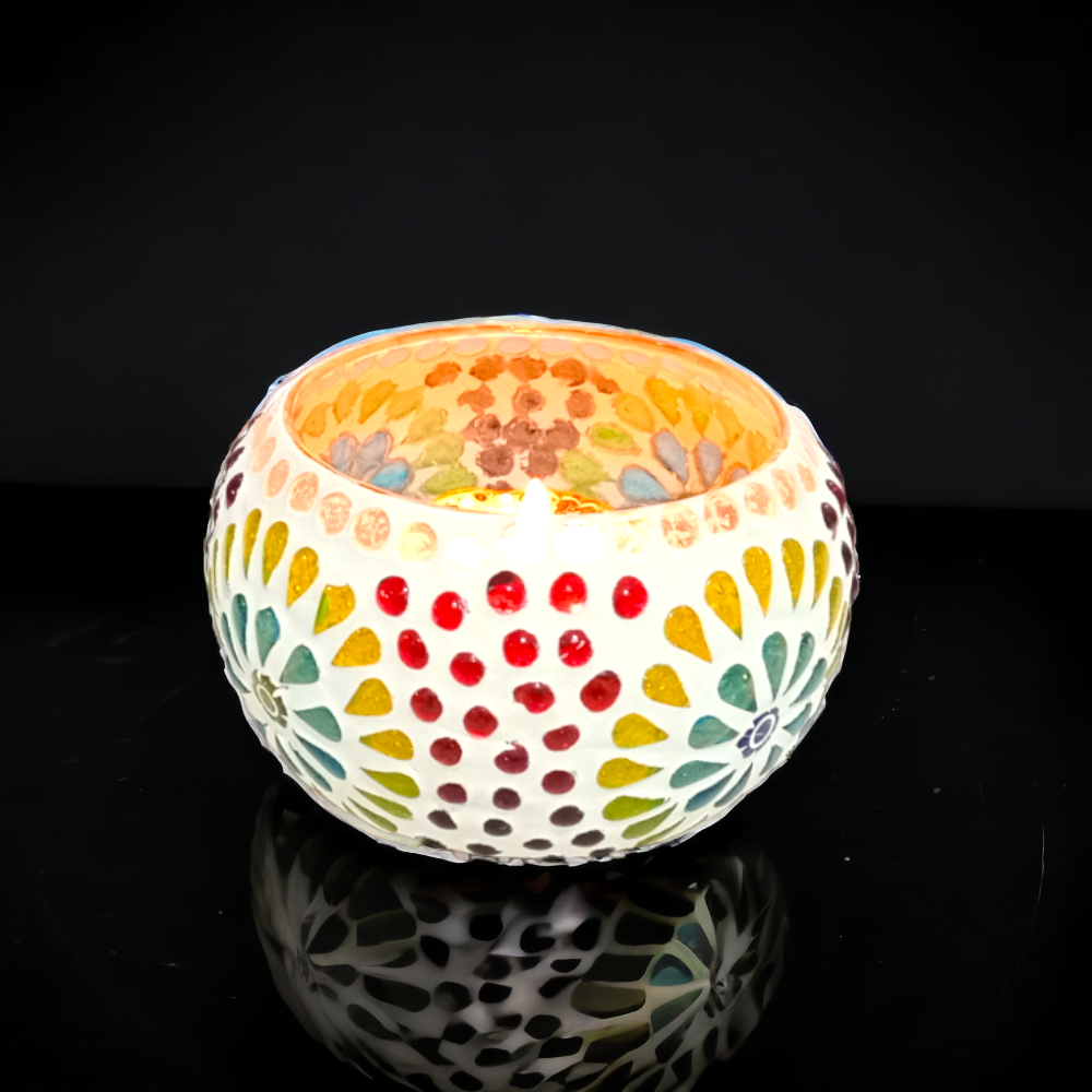 Big Handmade Mosaic Multicolored Candle Holder