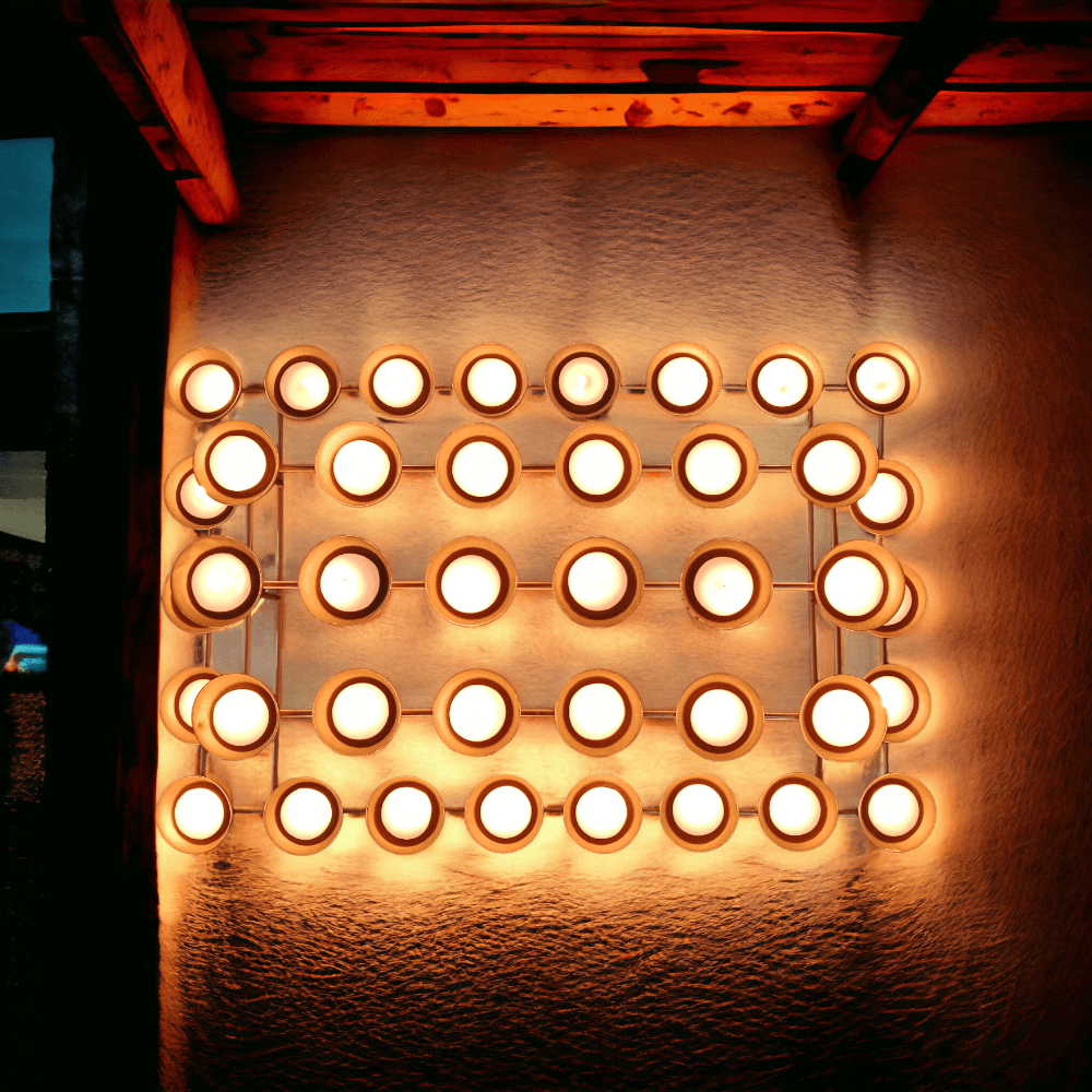 Metal 5 Layer Tealight Candle Holder Diya Rectangle Stand for Table and Home Decoration (40 lights, Golden)