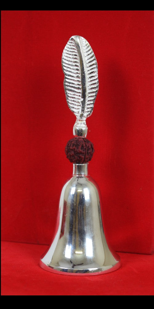 ROYALSTUFFS German Silver Rudraksh Puja Bell With Beautiful Red Velvet Box,Weight : 250 Gram