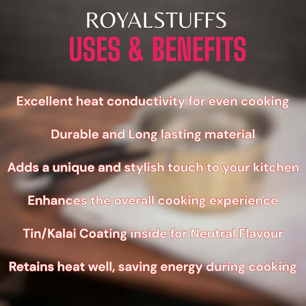 1.5 Liter Medium Brass Sauce Pan Tapeli for Milk,Tea with Tin Coating Inner Side Kalai