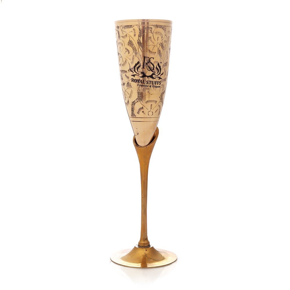 Set of 2 Golden Plated Brass Wine Glass, Metal Goblet, Champagne Flute