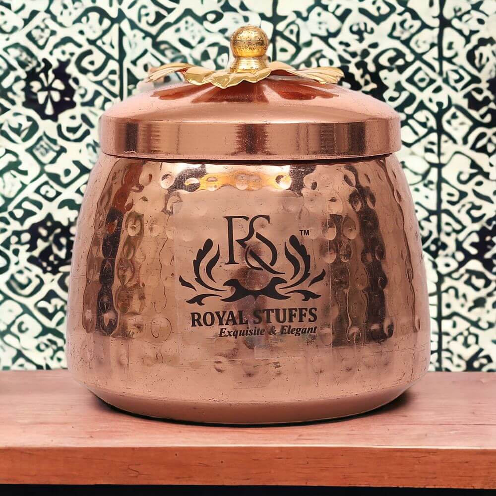Handmade Container With Lid Copper Coating Brass Finish