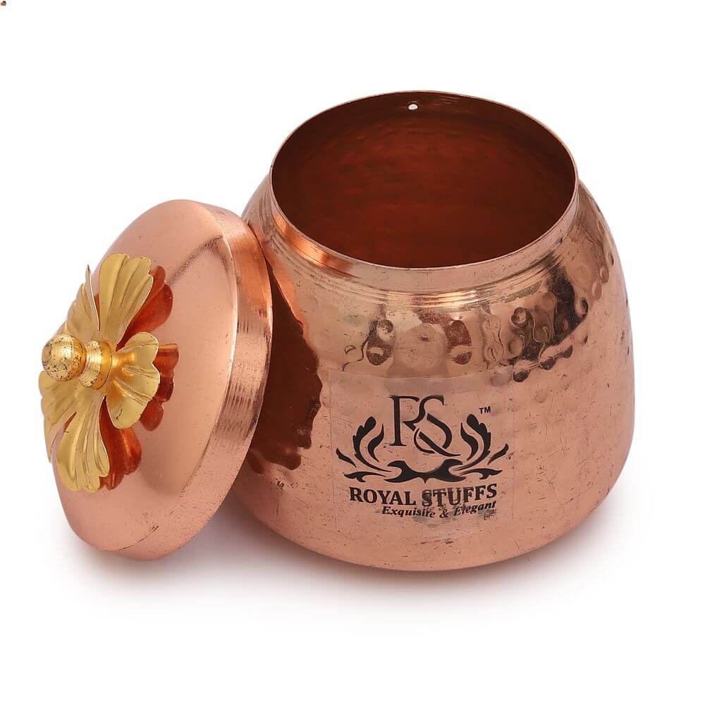 Handmade Container With Lid Copper Coating Brass Finish