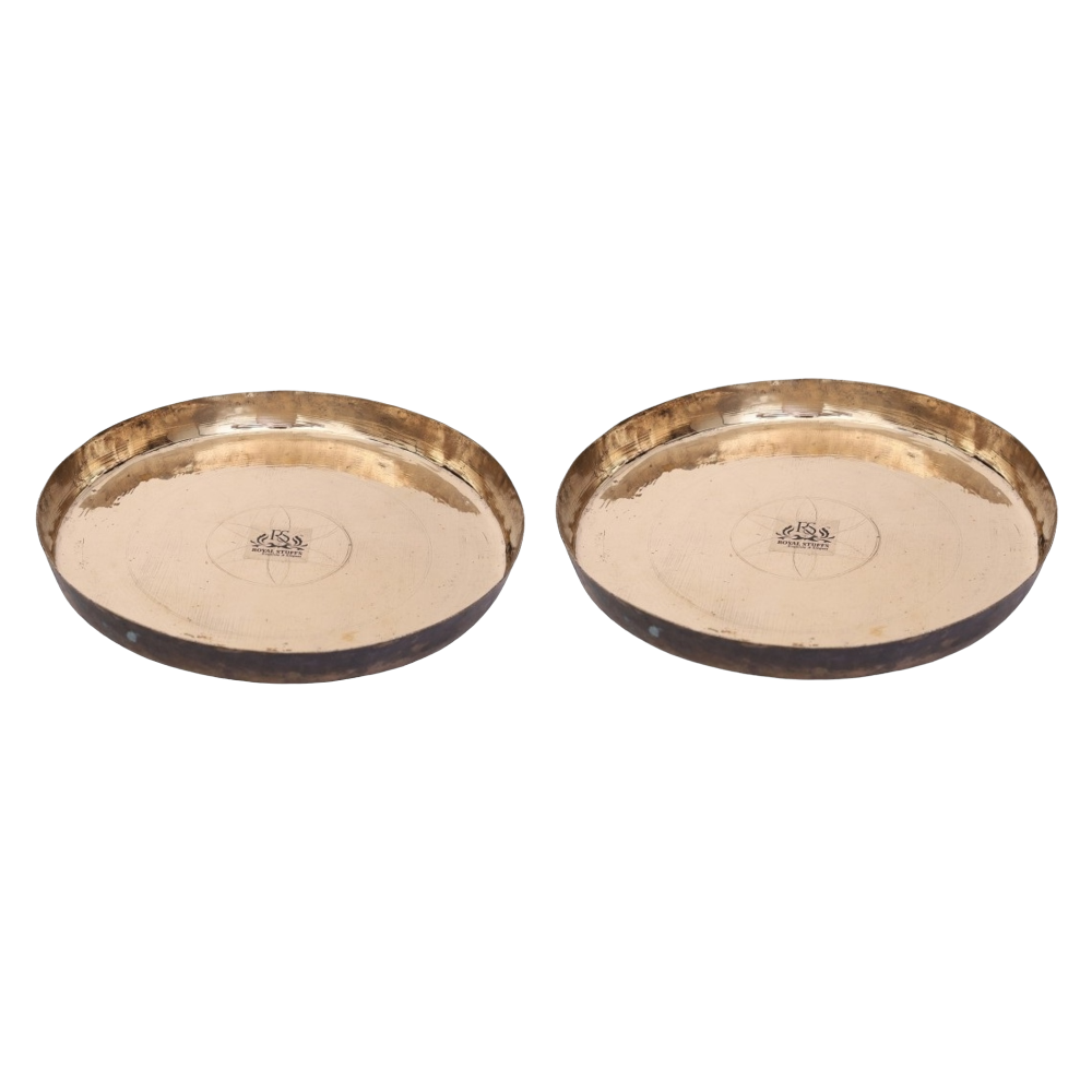 ROYALSTUFFS 11 inch Pure Kansa Bronze Handmade Dinner/Lunch Plate/Thali Ideal for Serving & Dining Table Decoration Set of 2