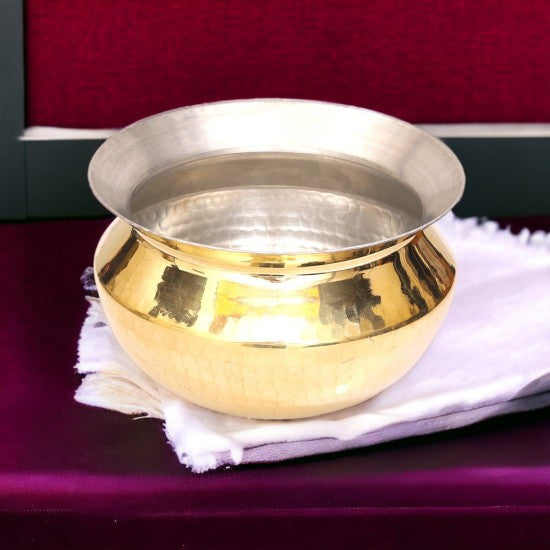 Brass Handi/Pongal Pot/Gundu/Cooker/Aandi - with 2 Spoon - 2 LTR (Brass) by Indian Collectible, Gold