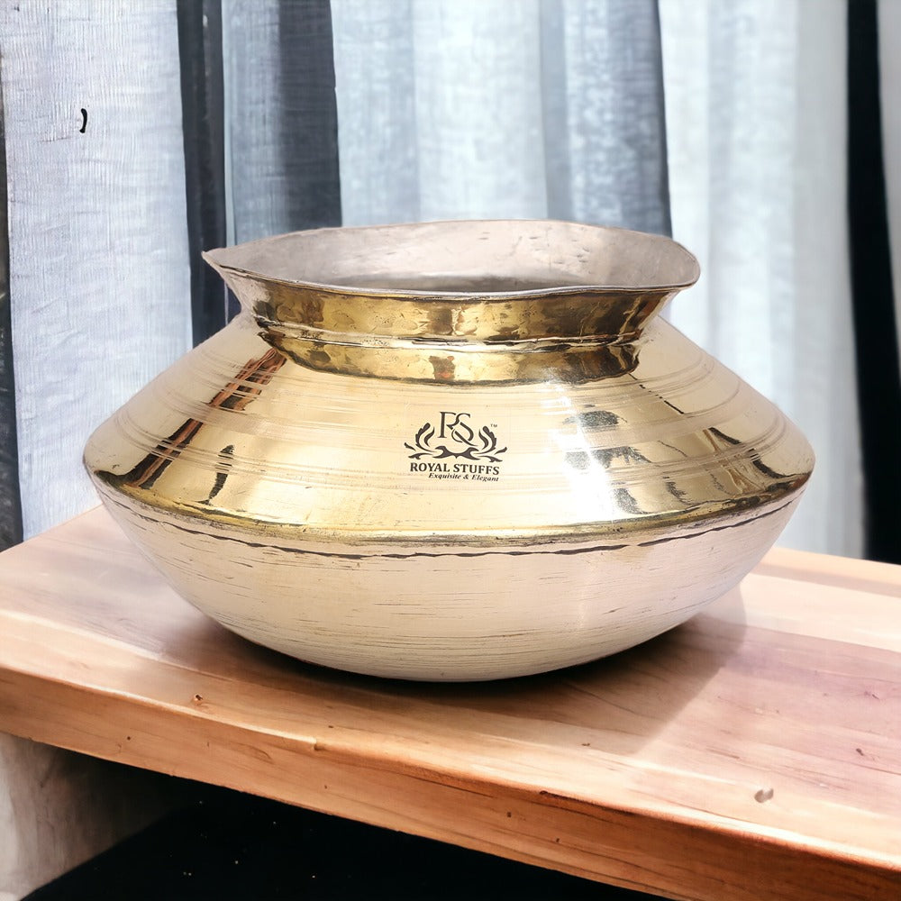 4 Liter Handmade Pure Brass Patila for Cooking, Brass Dekchi Pot Cookware