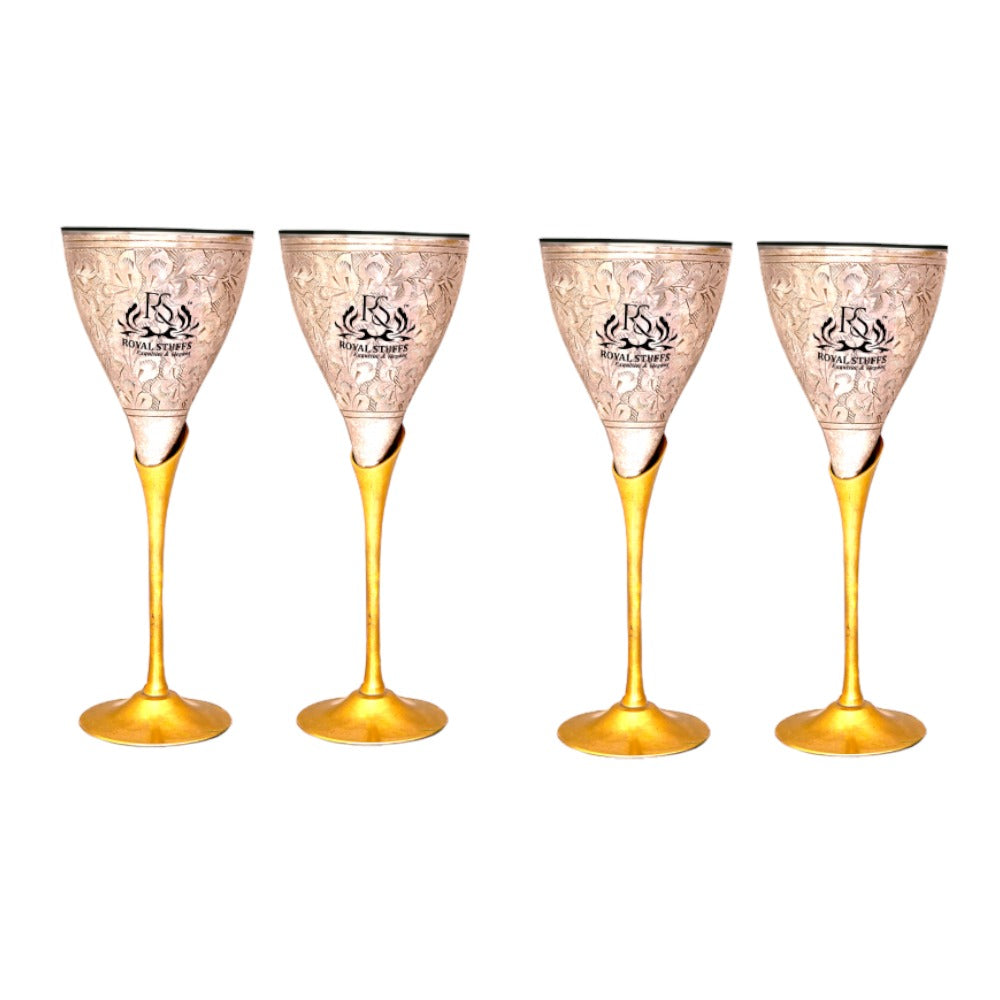 Set of 4 Handmade Royal Brass Wine Glass | Champagne Cocktail Glass for Home, Clubs, Restaurants (Brass)