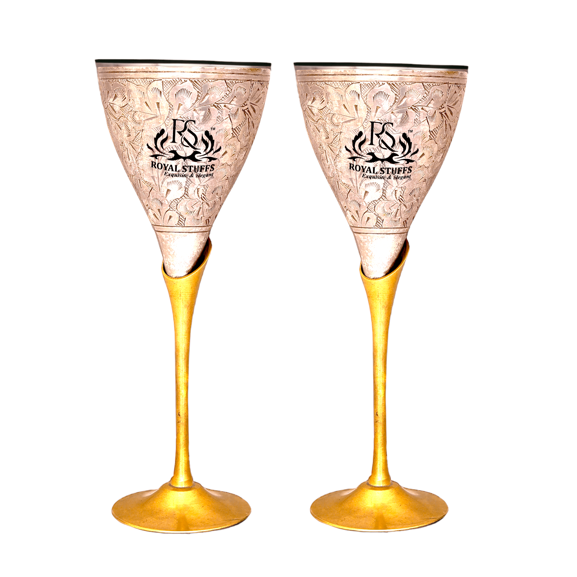 Set of 2 Royal Brass Wine Glass Drink Ware for Home, Clubs (Silver and Golden)