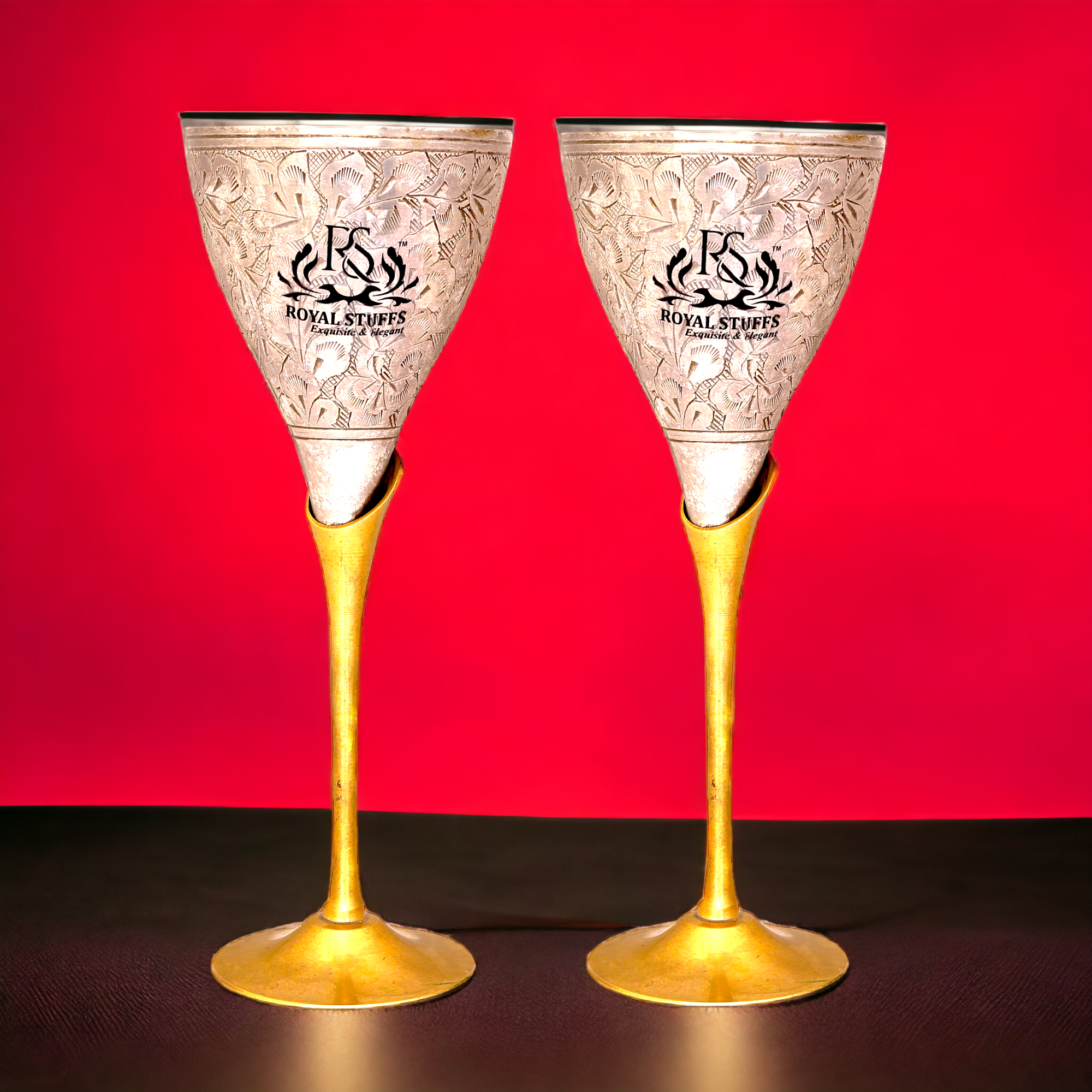 Set of 2 Royal Brass Wine Glass Drink Ware for Home, Clubs (Silver and Golden)