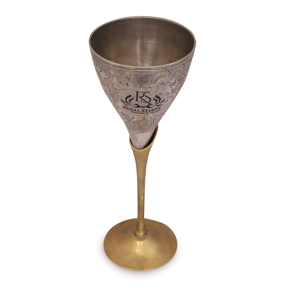 Set of 2 Royal Brass Wine Glass Drink Ware for Home, Clubs (Silver and Golden)