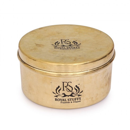 300 ML PURE BRASS BOX | DRY FRUIT BOX | DIBBA | KATORDAAN, ROUND SHAPE 