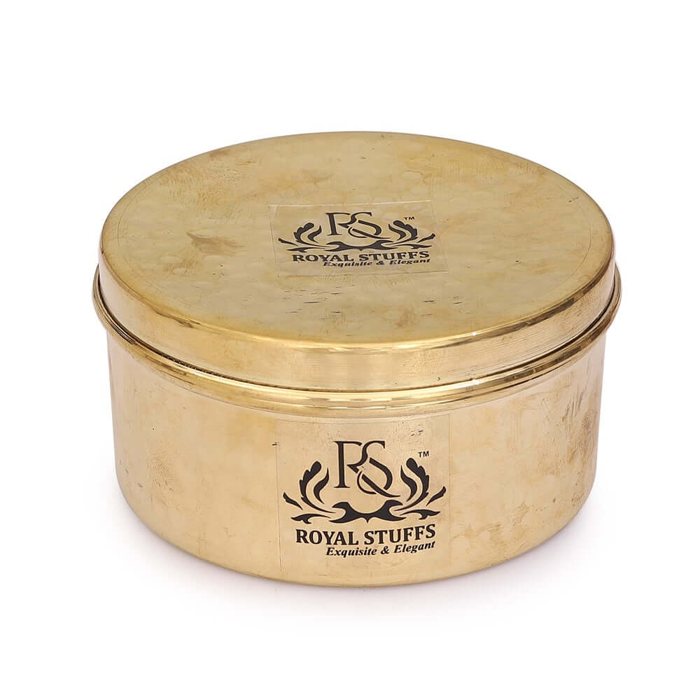 500 ml Pure Brass Box | Dry Fruit Box | Dibba | Katordaan, Round Shape