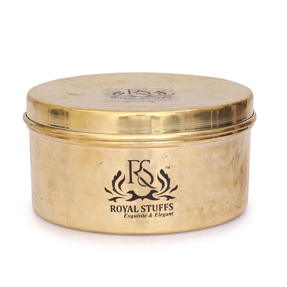 500 ml Pure Brass Box | Dry Fruit Box | Dibba | Katordaan, Round Shape