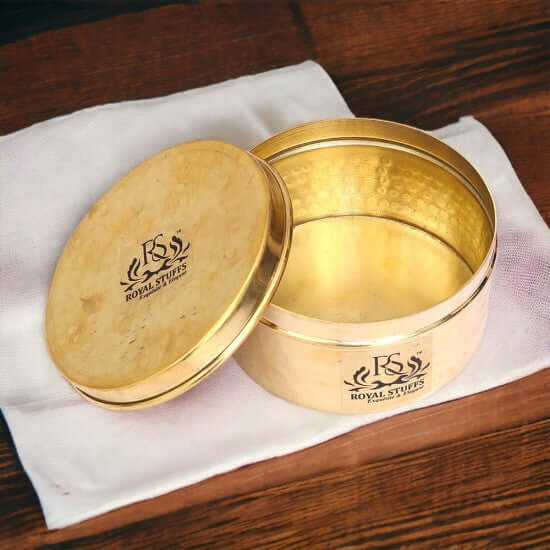 300 ML PURE BRASS BOX | DRY FRUIT BOX | DIBBA | KATORDAAN, ROUND SHAPE