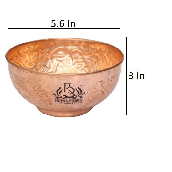 Set of 6 Embossed Leaf Design Copper Bowl (440 ml) Each