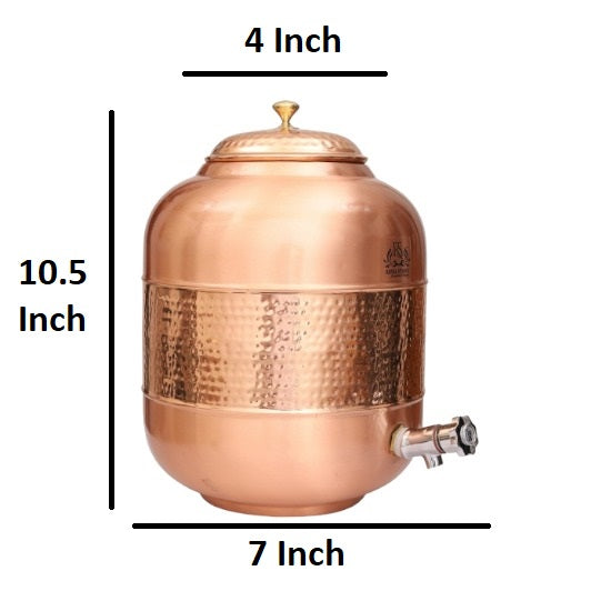 ROYALSTUFFS Copper Water Pot/Water Dispenser Matka With Hammered Design, For Storage & Serving Water, Volume-4 Liters