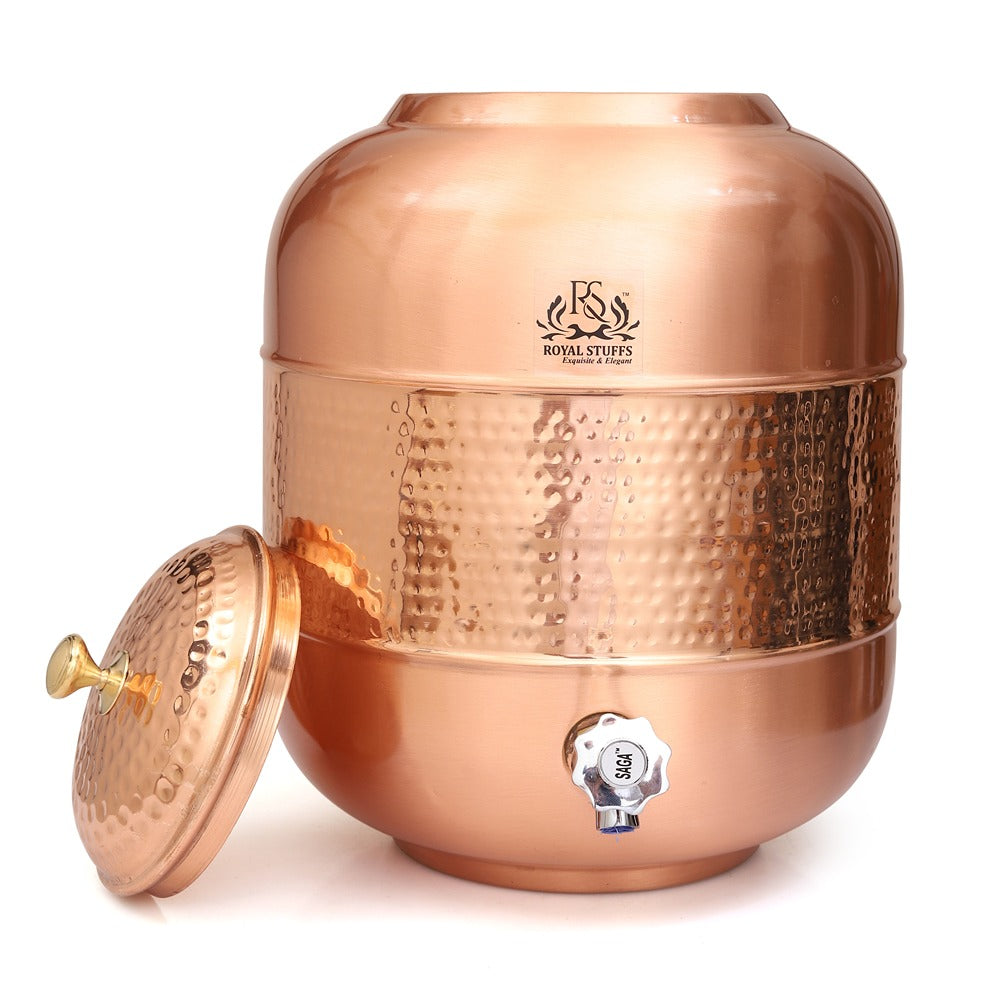 ROYALSTUFFS Copper Water Pot/Water Dispenser Matka With Hammered Design, For Storage & Serving Water, Volume-4 Liters