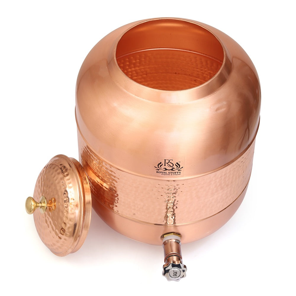 ROYALSTUFFS Copper Water Pot/Water Dispenser Matka With Hammered Design, For Storage & Serving Water, Volume-4 Liters