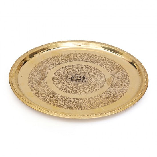 4 Small Handmade Pure Brass Plate Dish Embossed Design Round Shape Plates Set (8 Inch)