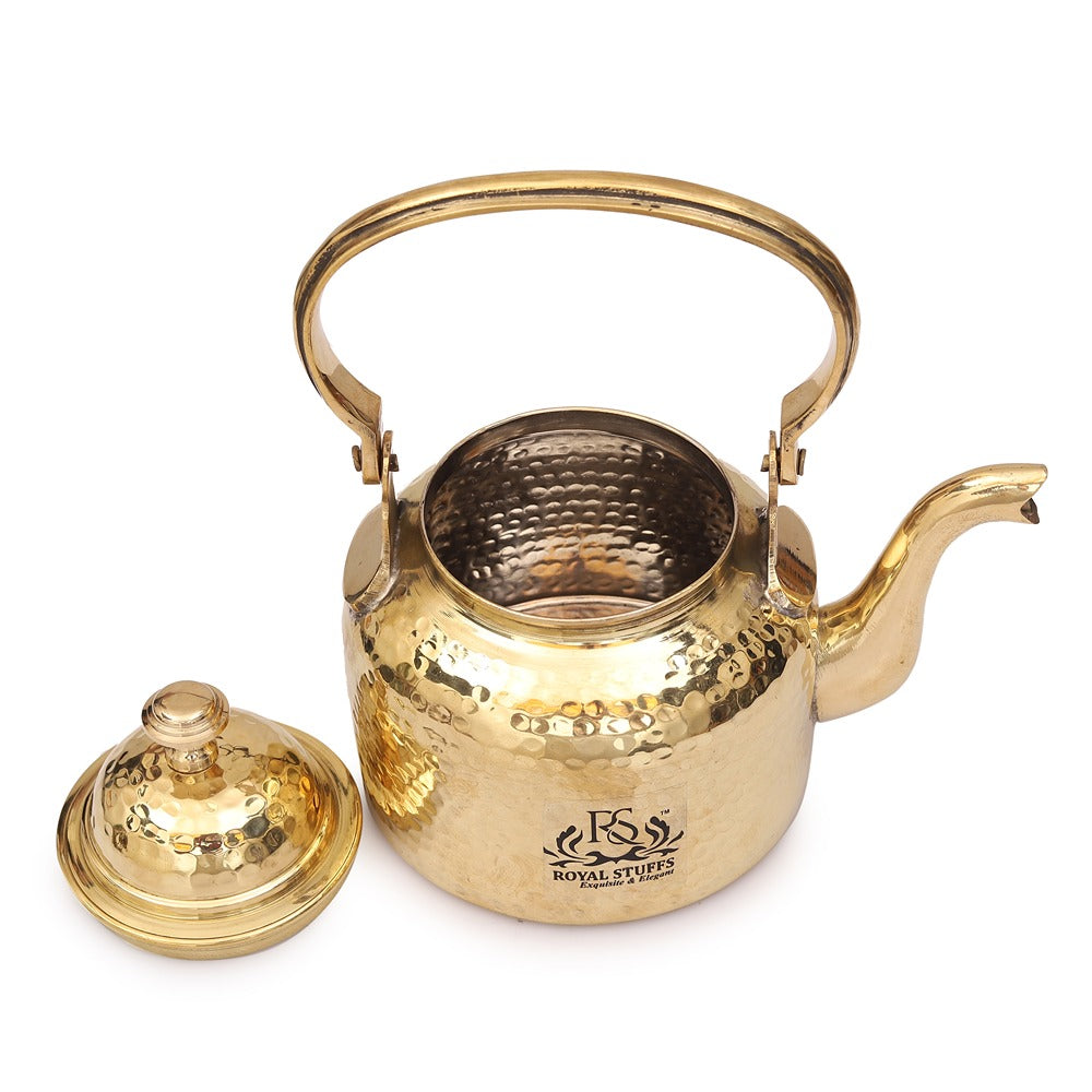 Hammered Antique  Designer Brass Tea Kettle Pot Inside Tin Lining, Serving Tea Coffee, Tableware, 600 ml