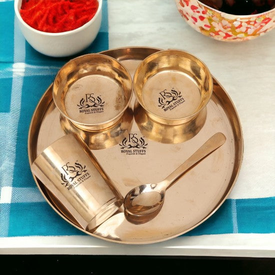 4 Pure Bronze thali Set, 5 Items (10.5 Inch)