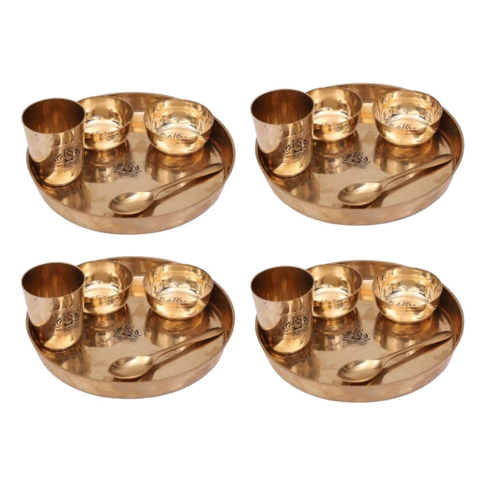 Set of 4 Plate Kansa Bronze Bhojan/Dinner/Thali 5 Items Size 10 Inch