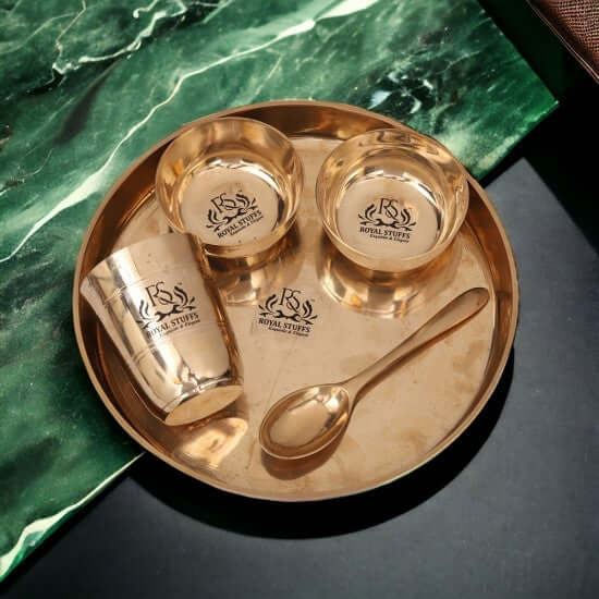 Set of 4 Plate Kansa Bronze Bhojan/Dinner/Thali 5 Items Size 10 Inch