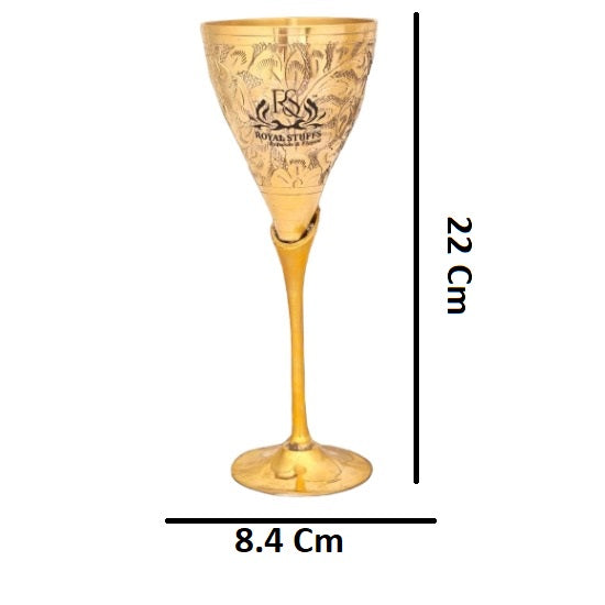 Royal Brass Wine Glass Drink Ware Set of 2 for Home, Clubs (Golden)